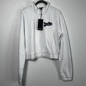 True Religion Flock  Mock Neck Pullover Womens Large White Crop Top Sweatshirt